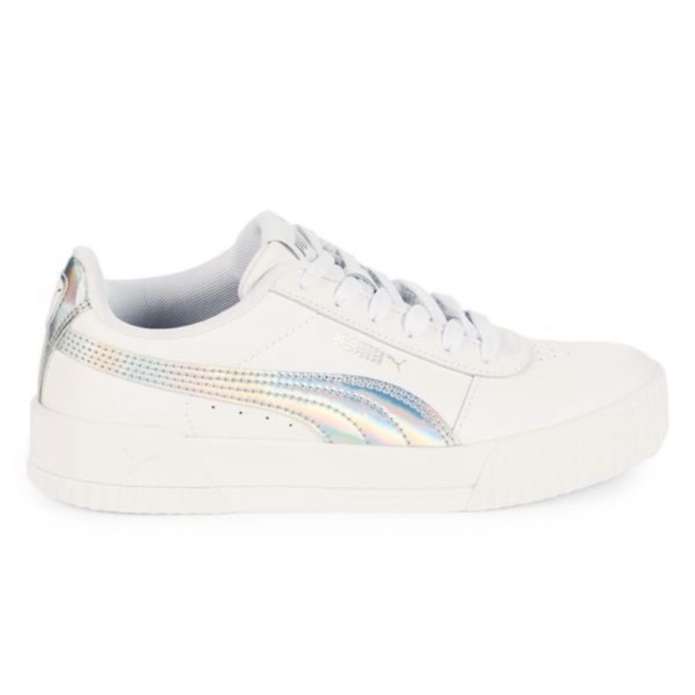 Women’s Puma Carina Sneakers, Size 8.5, White and Iridescent